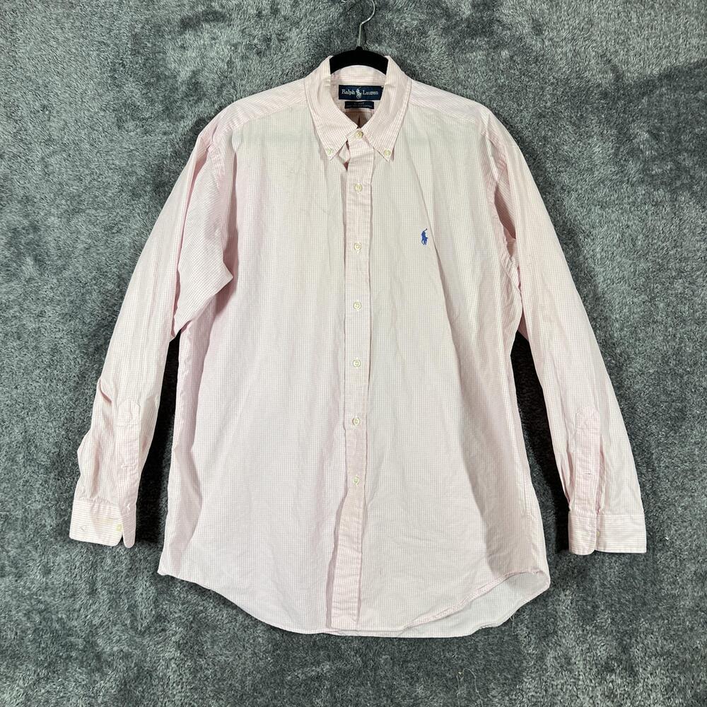Ralph Lauren Shirt Mens L Pink Check Long Sleeve Button Up Cotton Blake